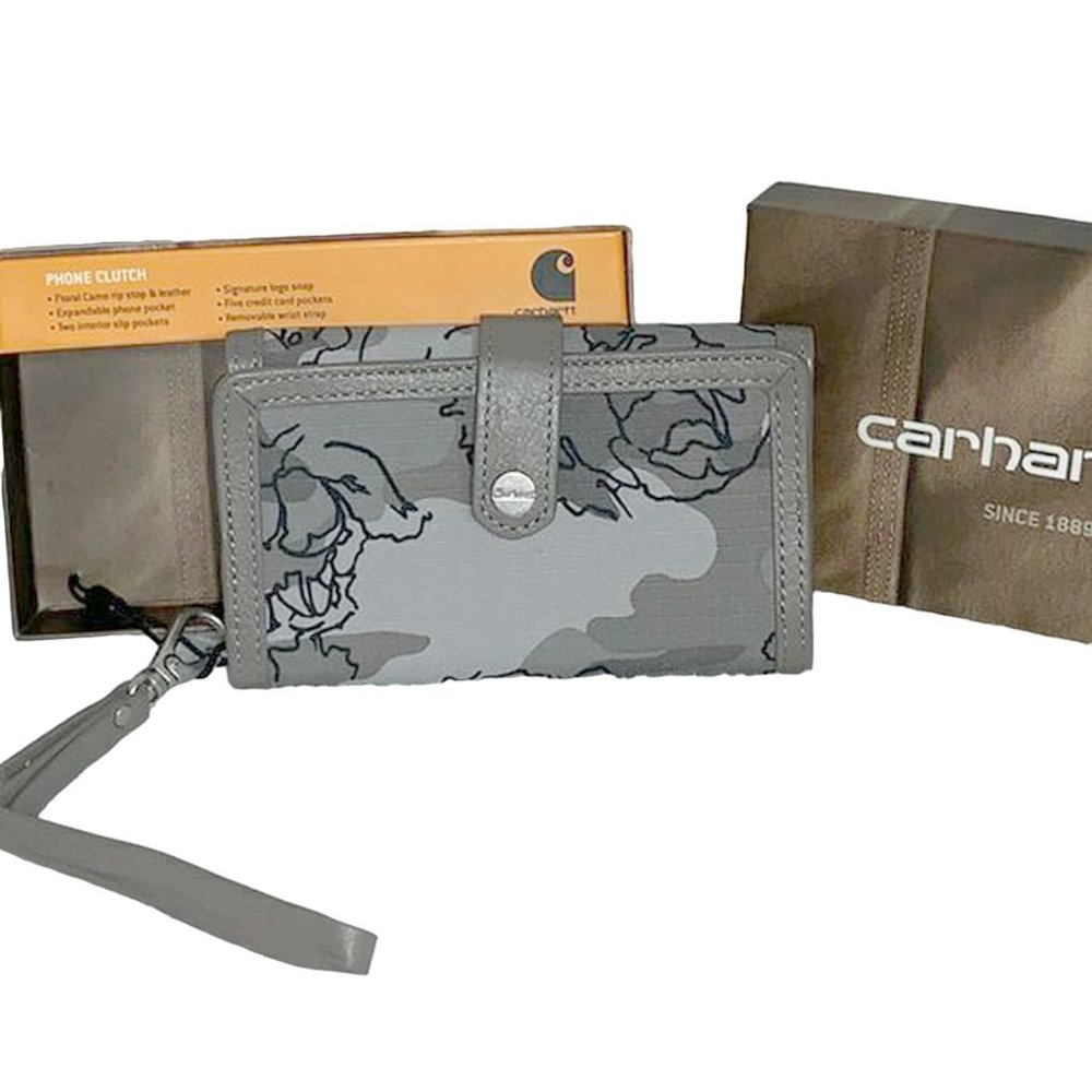 NEW! Carhartt Phone Clutch! Floral Camo Shades of Gray & Black 61-CH2254